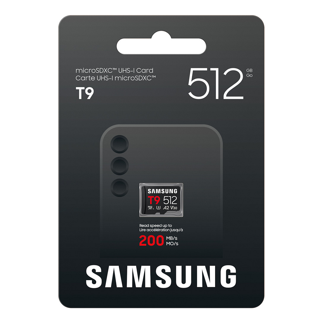 CARD SAMSUNG T9 microSD Speicherkarte 512GB bis zu 200 MB/s Lesen und 130 MB/s Schreiben MB-MH512T/WW-3