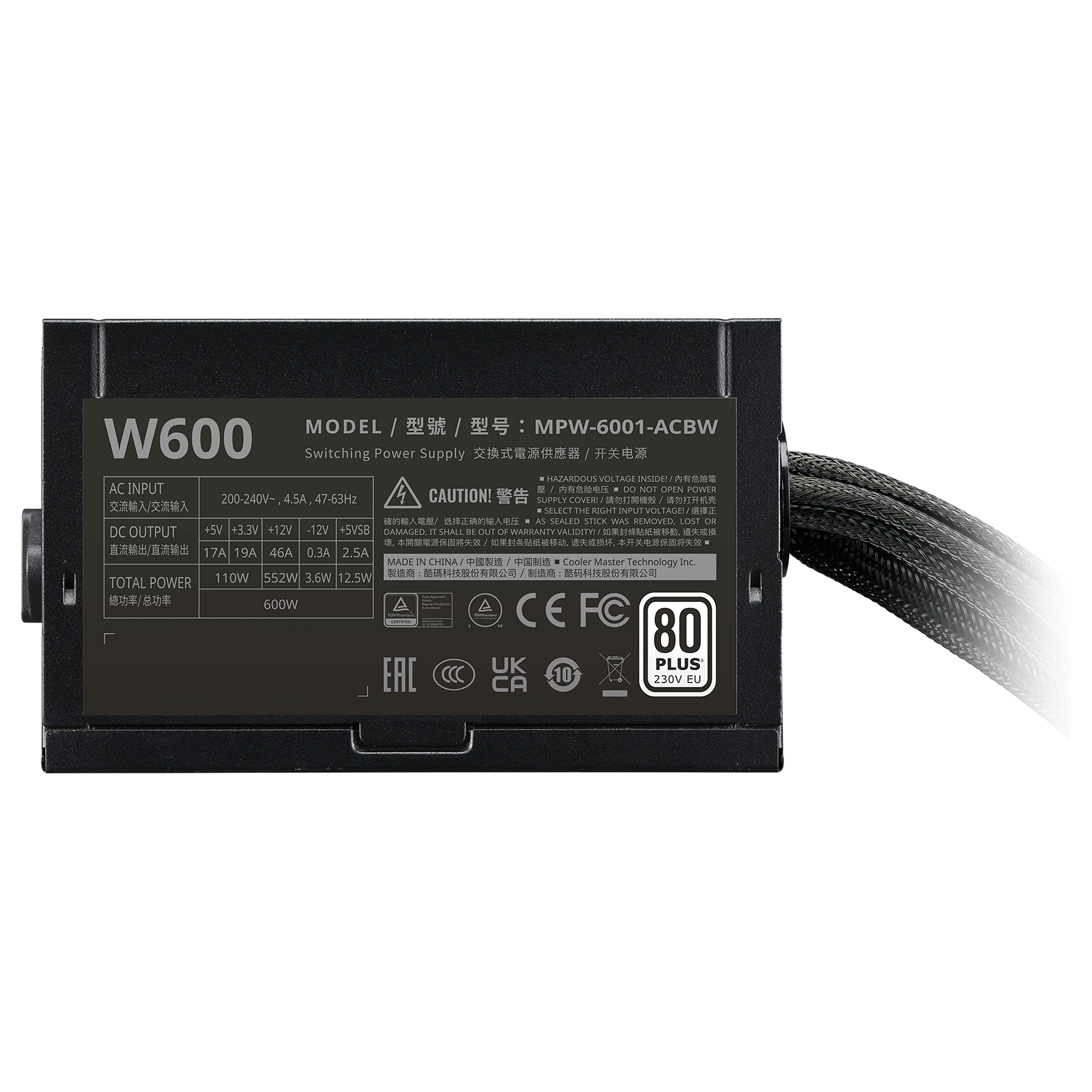 600W Cooler Master Power Supply Elite NEX W600 230V A EU Black Cable-3