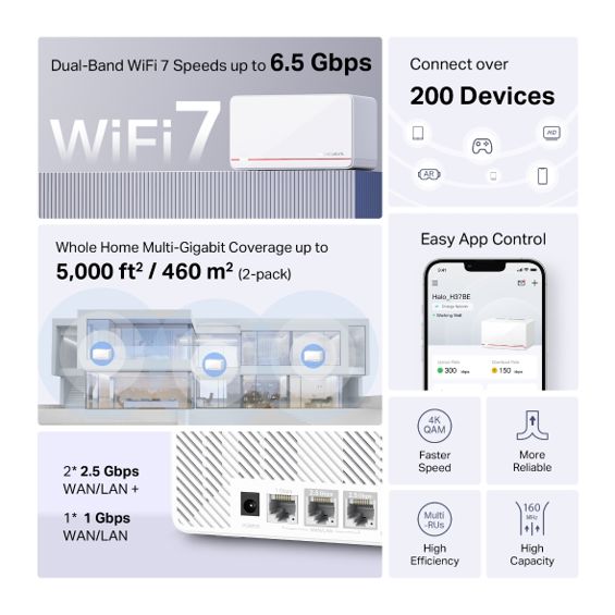 Mesh Sistem MERCUSYS Halo H37BE, BE 6500 Whole Home Mesh Wi-Fi 7 System (2-Pack)-3