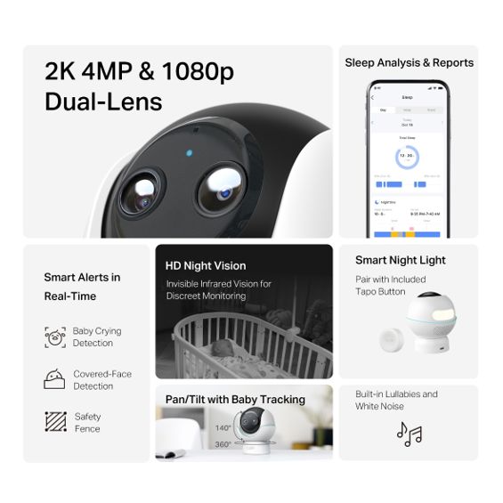 Pametni baby monitor Tapo C840 dvostruka leća, 2K, 360°, Nočno svijetlo, Uspavanke-3