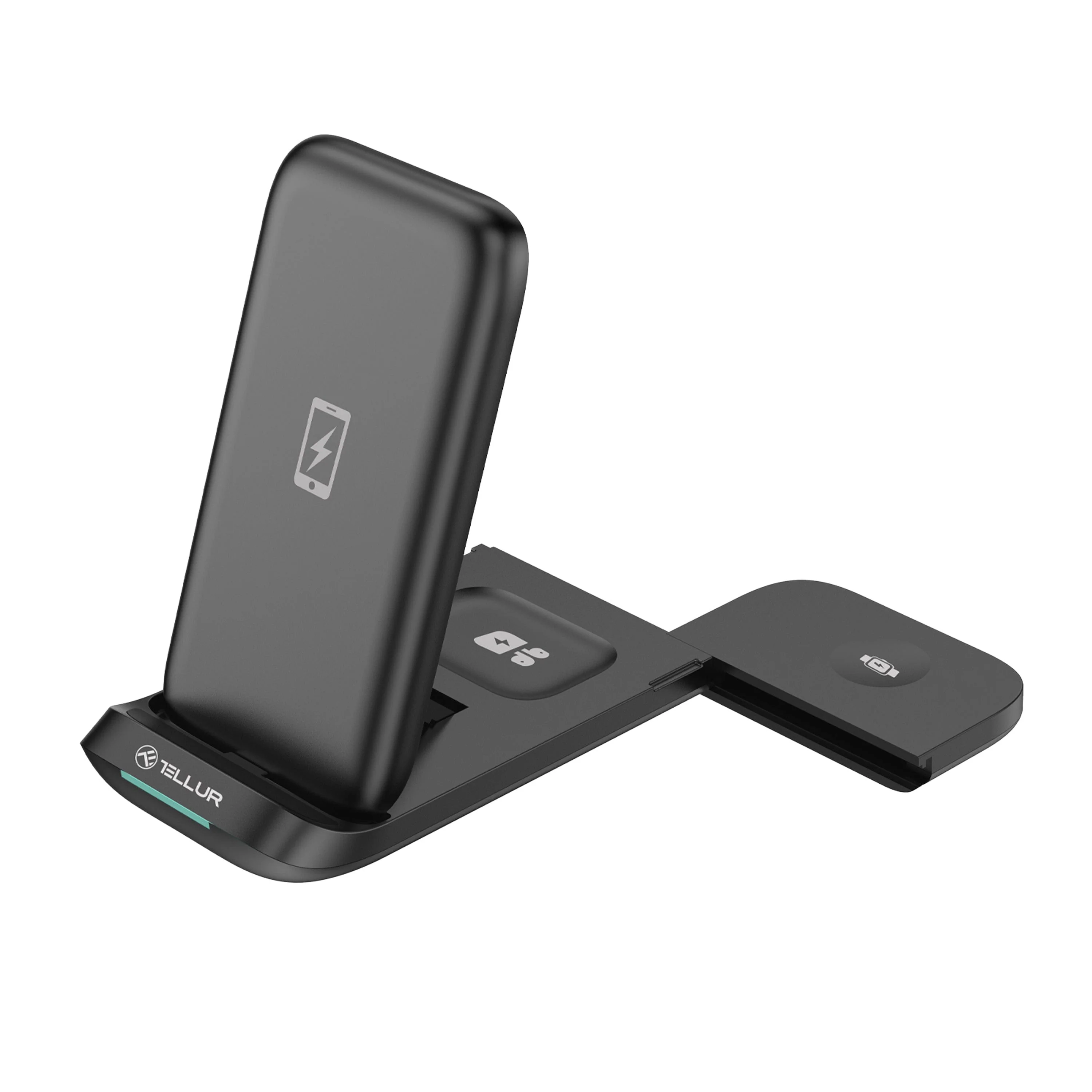 TELLUR 3-in-1 Qi Wireless Desk Charger, 15W, Qi Certified, Foldable, Black-7