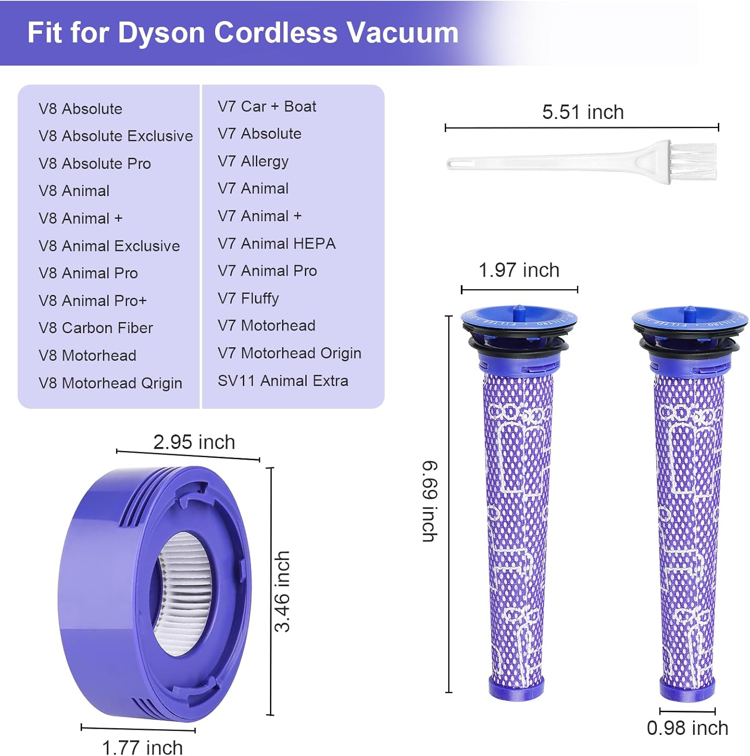Zamjenski set filtera za Dyson V7 i V8 Animal, Absolute – Set 3 Hepa + 2 predfiltera (965661-01, 967478-01)-1