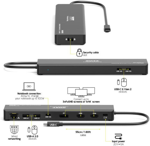 Port docking travel  USB-C,1x4K ili 3XFHD, do 100W-0
