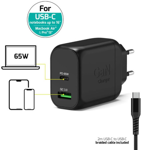 Port zidni punjač 65W type C GaN2 + USB-C kabel 2m-0