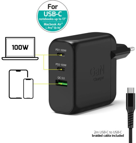Port zidni punjač 100W type C,GaN2+USB-C kabel 2m