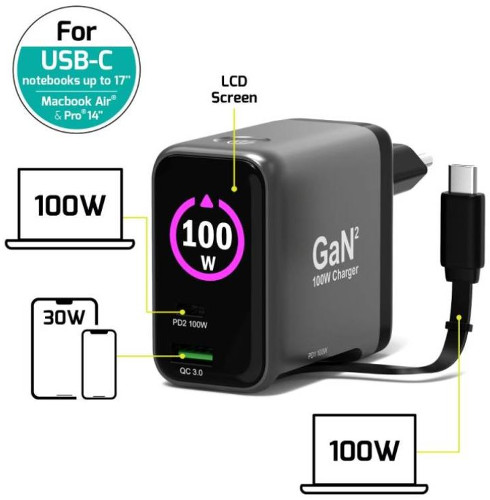 Port zidni punjač 100W type C,GaN2+USB-C kabel 2m-0