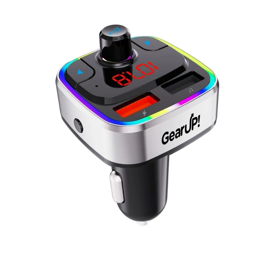 FM transmiter GEARUP! FM303 (Bluetooth, 2x USB, Type-C, 3.1A, siva boja)
