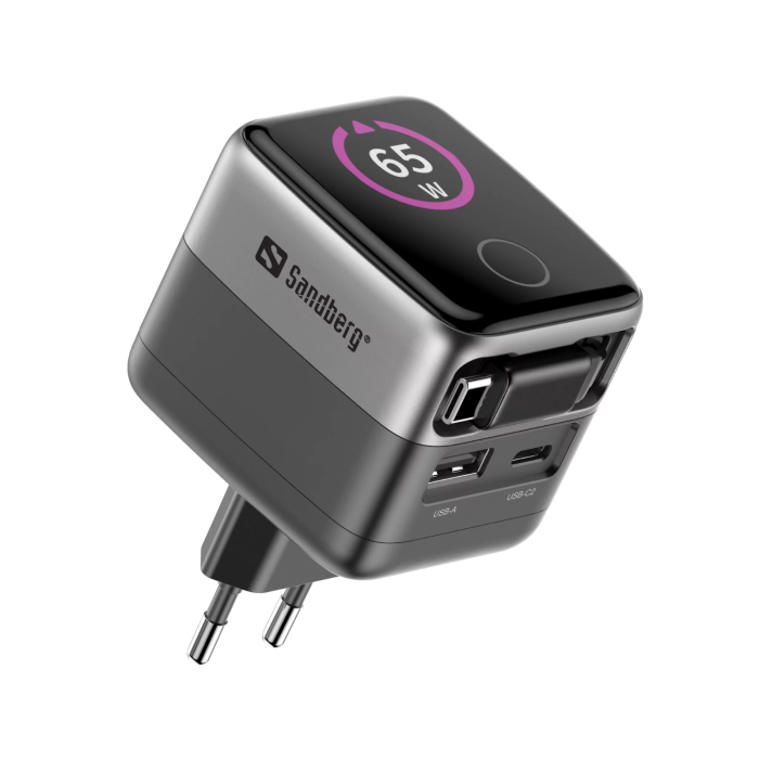 Sandberg PD65W Travel Power Adapter with Display + Built-in 60 cm Cable-3