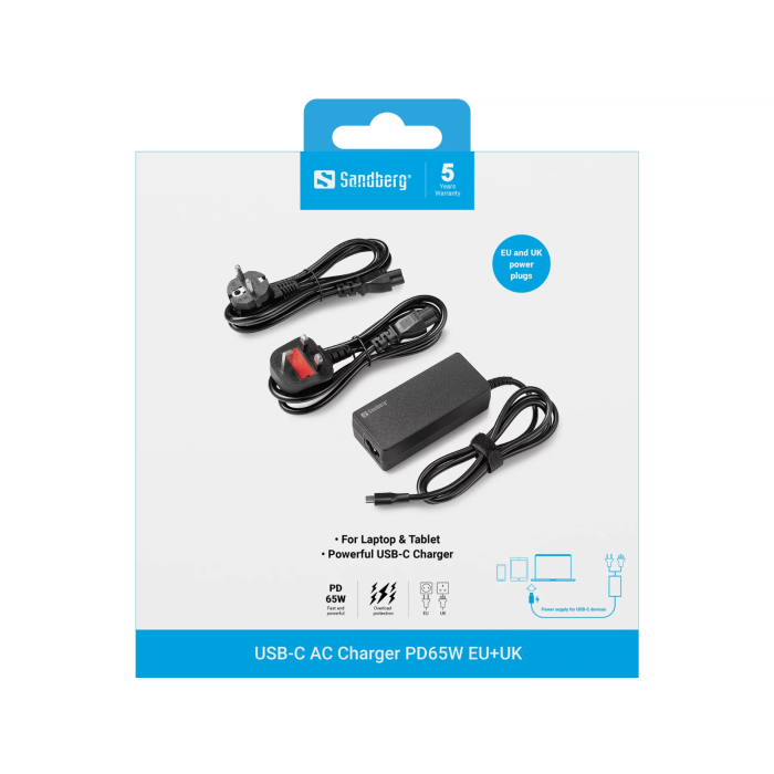 Sandberg USB-C AC Power Adapter PD65W EU+UK-4