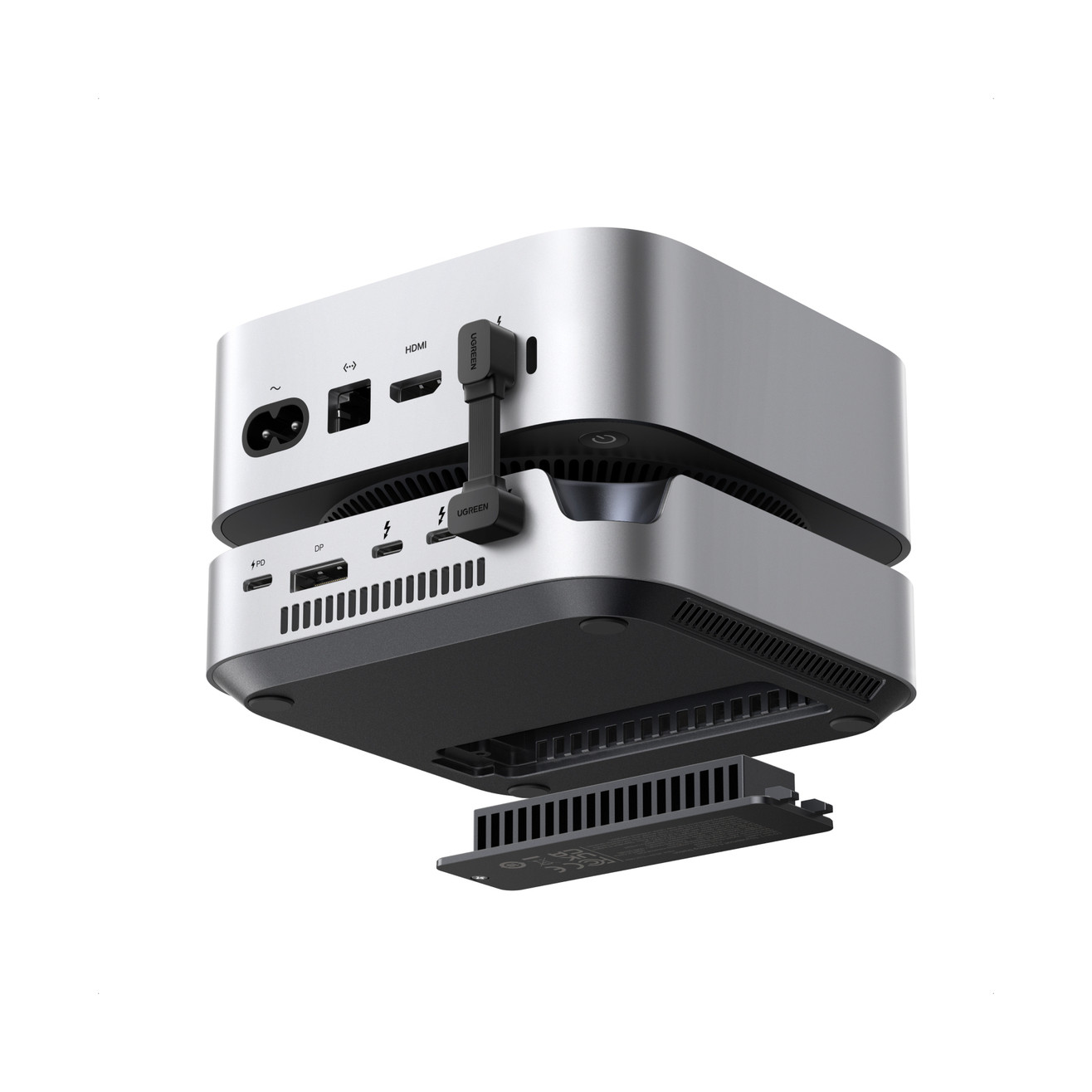 Docking station UGREEN Maxidok 10u1 CM887, USB C na 3x USB A, 2× Thunderbolt 5, DisplayPort, čitač kartica Micro SD/TF, M.2 utor, za Mac Mini, sivi-0