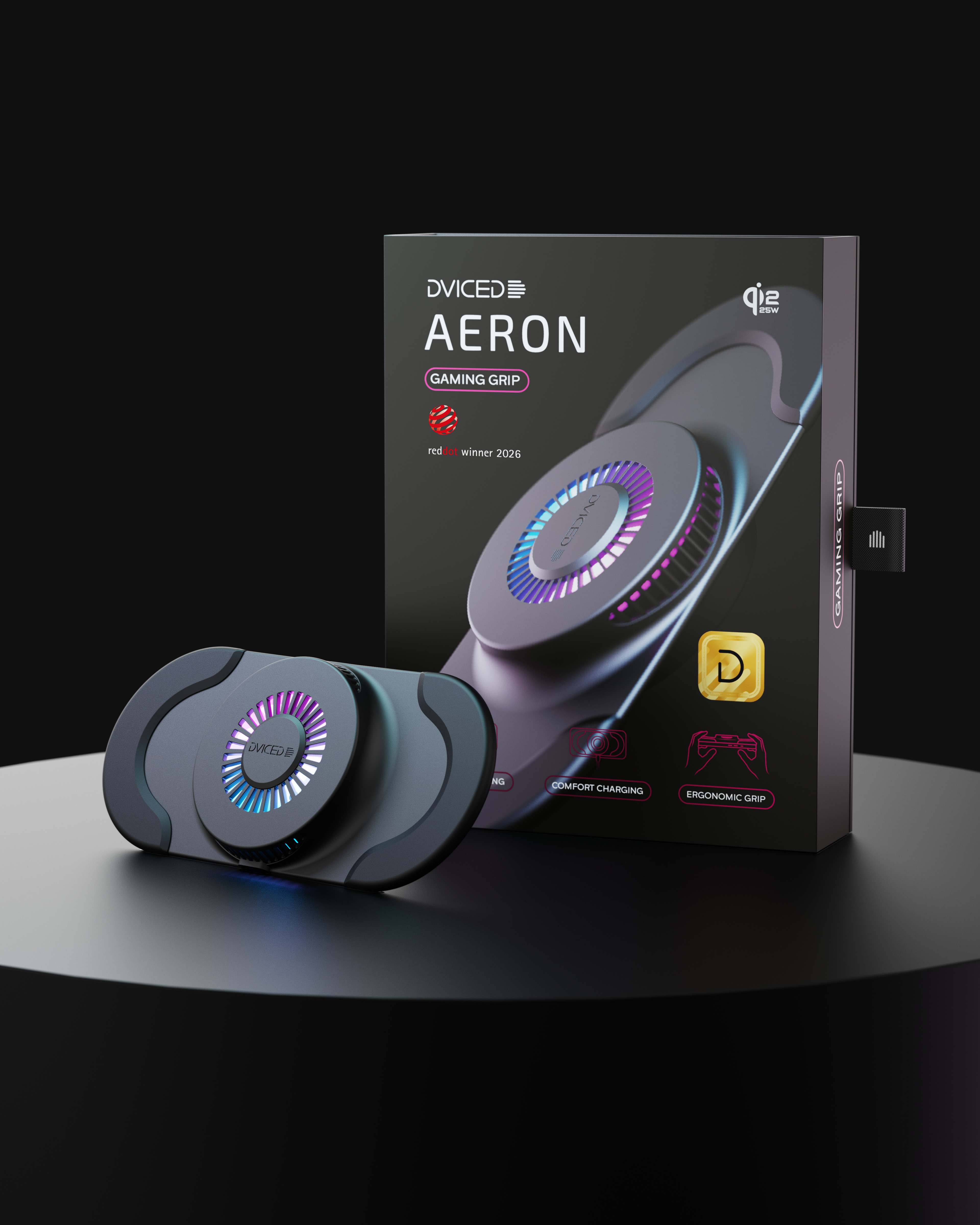 Dviced AERON Grip Qi2.2 charger and active cooler for gaming - Black-9