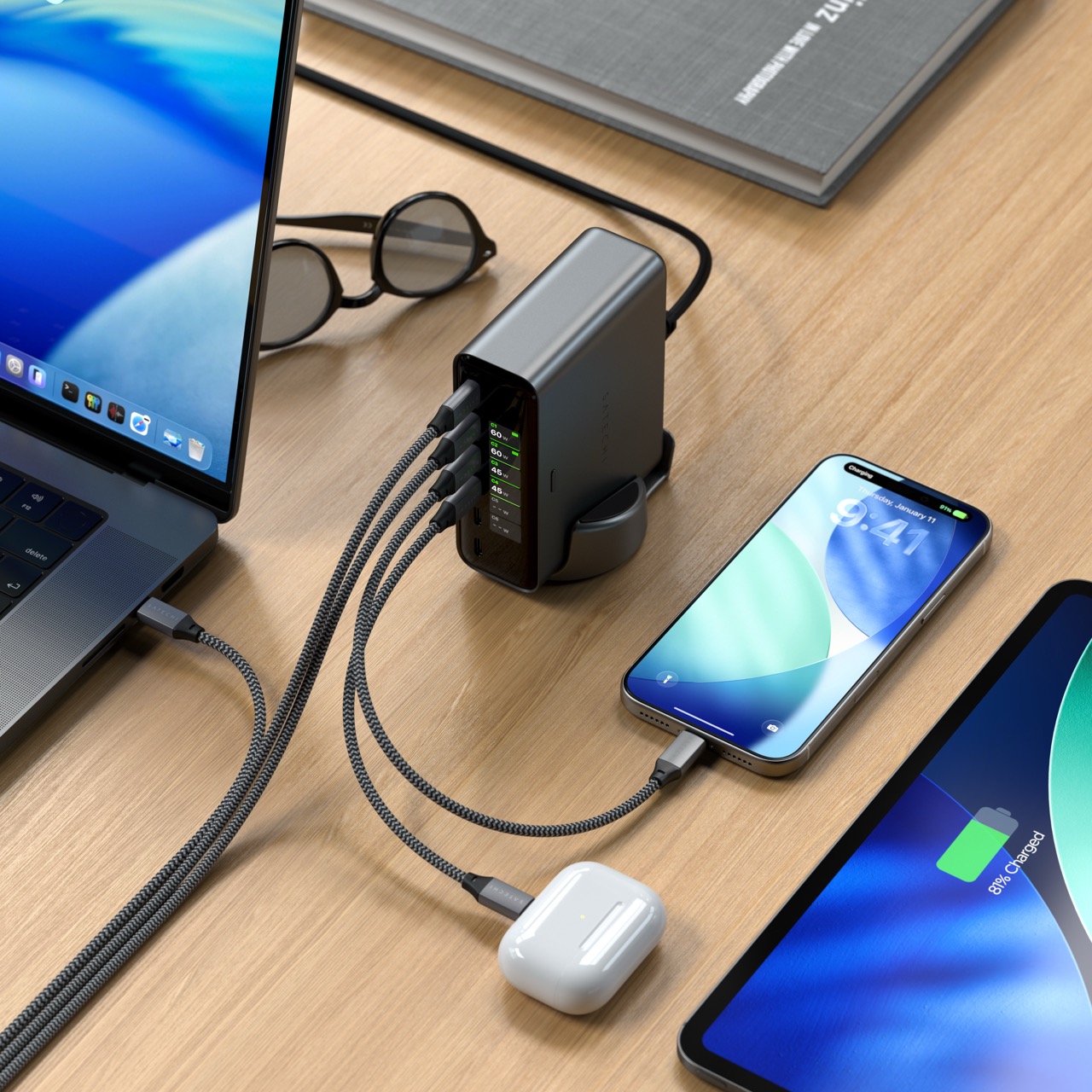 Stolni punjač SATECHI ChargeView 240W (6x USB-C, GaN, LCD zaslon, crna boja)-6