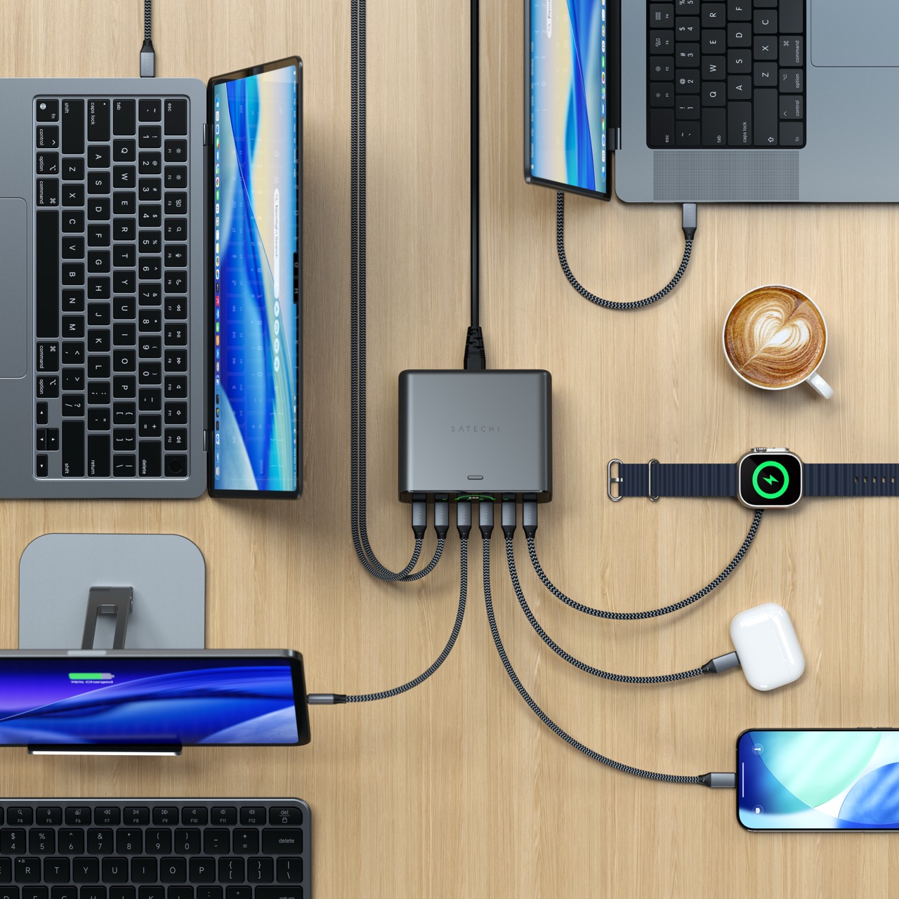 Stolni punjač SATECHI ChargeView 240W (6x USB-C, GaN, LCD zaslon, crna boja)-12