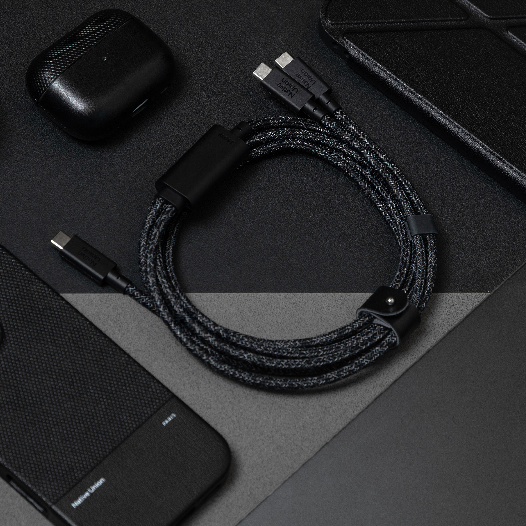 Kabel NATIVE UNION Belt Cable 2-in-1 USB-C (140 W, PD 3.1, dva USB-C konektora za uređaje, cosmos boja)-7