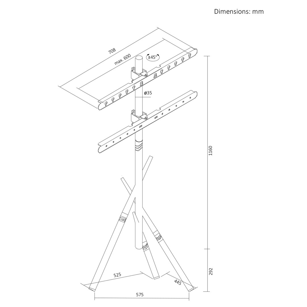 Maclean TV Floor Stand/Mount, 37–80", max. VESA 600x400, max. 60 kg, MC-182 B-3