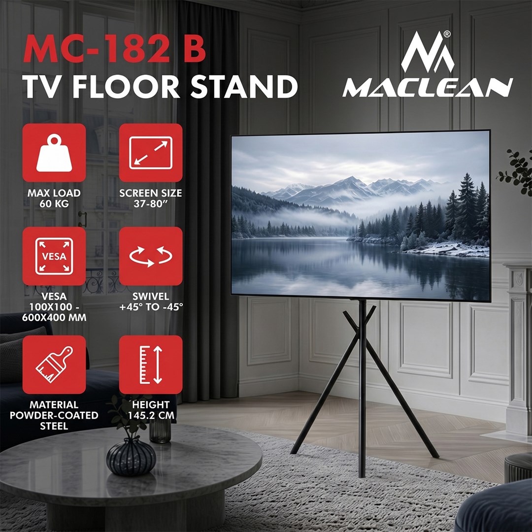 Maclean TV Floor Stand/Mount, 37–80", max. VESA 600x400, max. 60 kg, MC-182 B