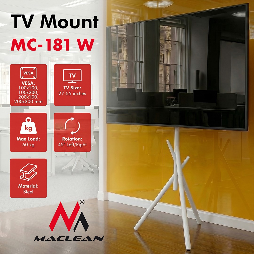 Maclean TV Floor Stand/Mount, 27–55", max. VESA 200x200, max. 60 kg, MC-181 W-2