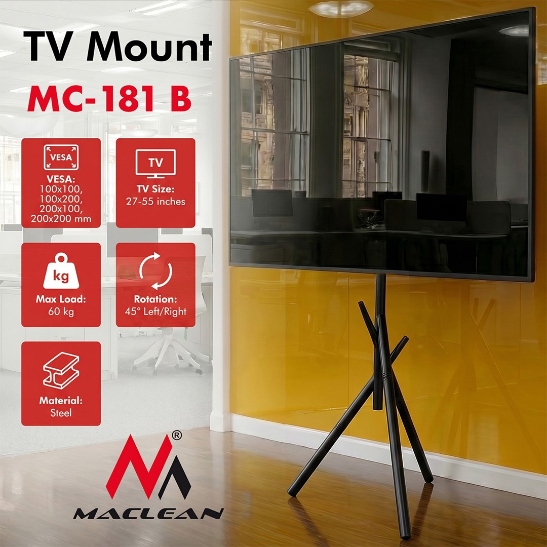 Maclean TV Floor Stand/Mount, 27–55", max. VESA 200x200, max. 60 kg, MC-181 B