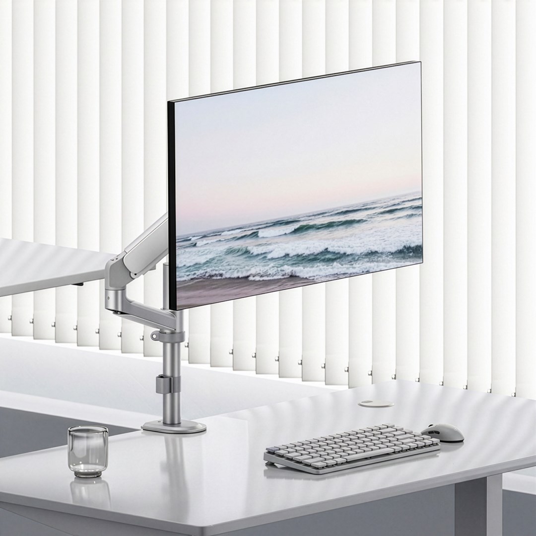 Ergo Office Monitor Mount/Hanger, Gas Spring, 17"-32", 1-10 kg, Matte White, Max. VESA 100x100, ER-691 W-0