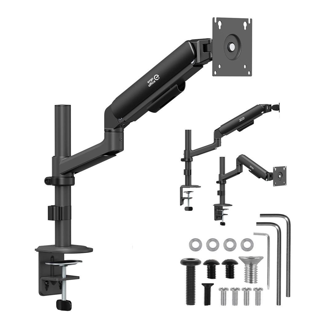 Ergo Office Monitor Mount/Hanger, Gas Spring, 17"-32", 1-10 kg, Matte Black, Max. VESA 100x100, ER-691 B-6