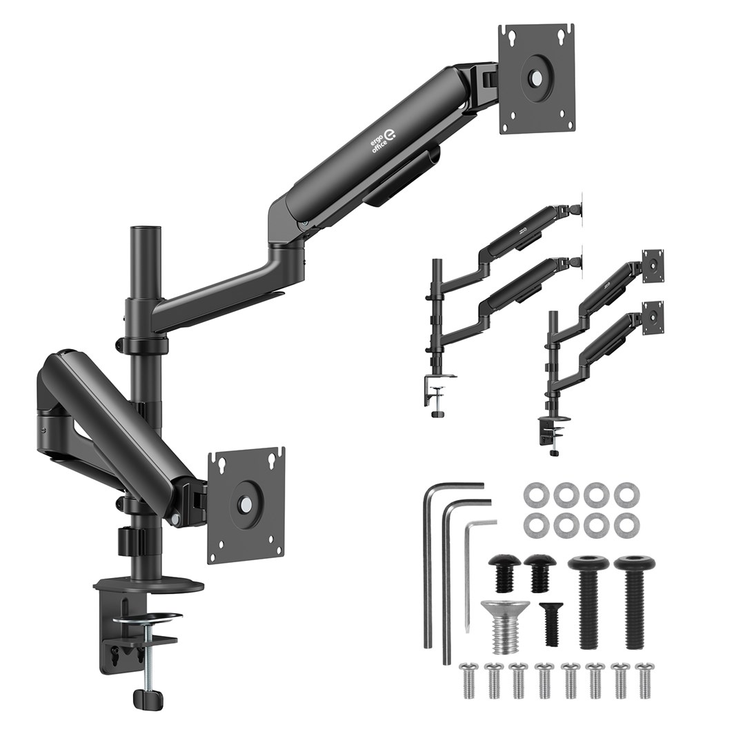 Ergo Office Mount / Holder for 2 Monitors, Gas Spring, 17"-32", 1-10 kg, Matte Black, ER-692 B-8