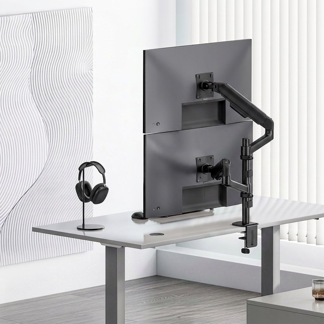 Ergo Office Mount / Holder for 2 Monitors, Gas Spring, 17"-32", 1-10 kg, Matte Black, ER-692 B-1