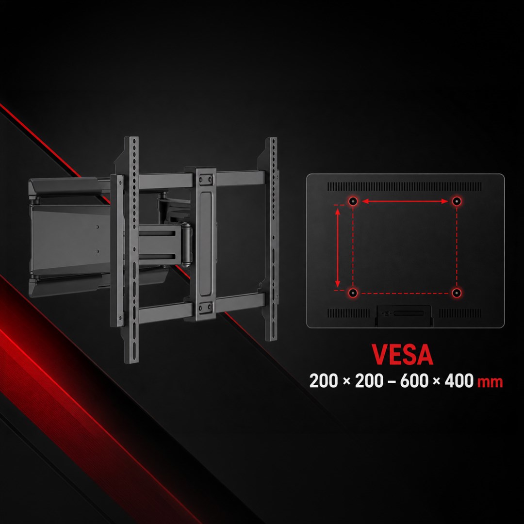 Maclean TV Mount / Bracket, max. VESA 600x400, 37-90", max. load 65 kg, black, MC-881 N-12