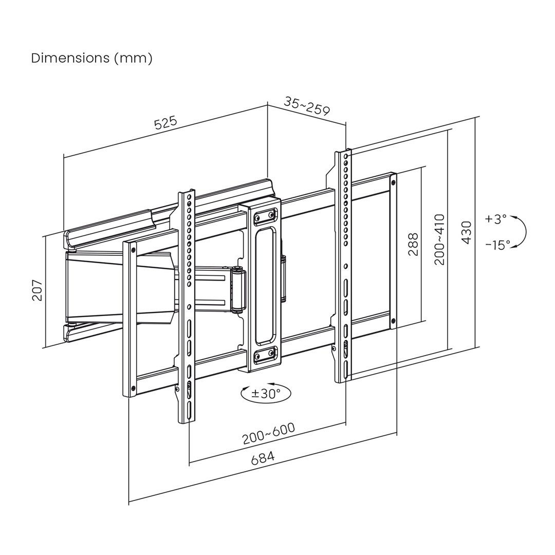 Maclean TV Mount / Bracket, max. VESA 600x400, 37-90", max. load 65 kg, black, MC-881 N-14