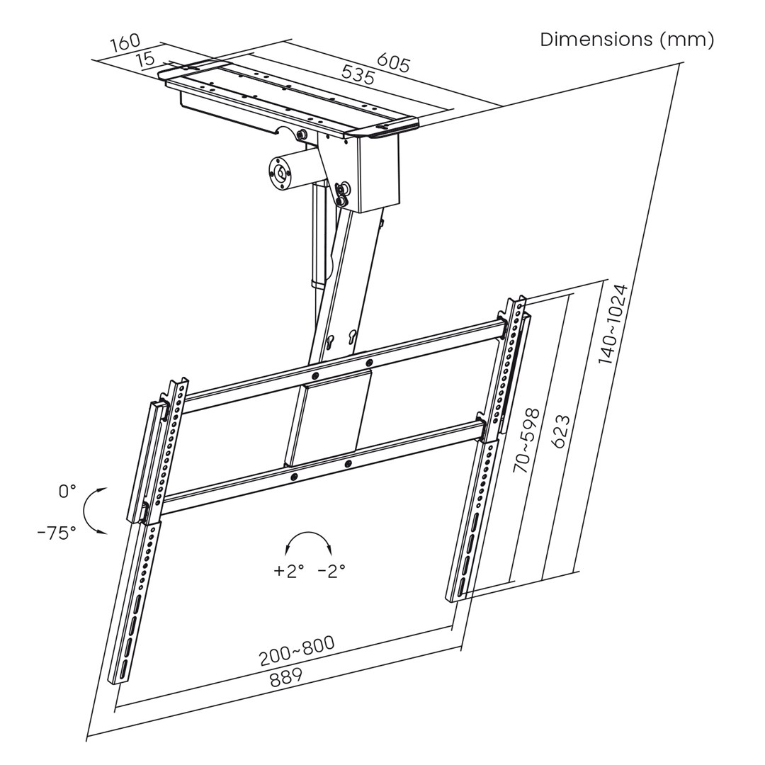 Maclean Electric TV Mount, Ceiling-Mounted, Tuya Compatible, Max. VESA 800x400, for 43-86" TVs, Max. 55 kg, MC-176 T-11