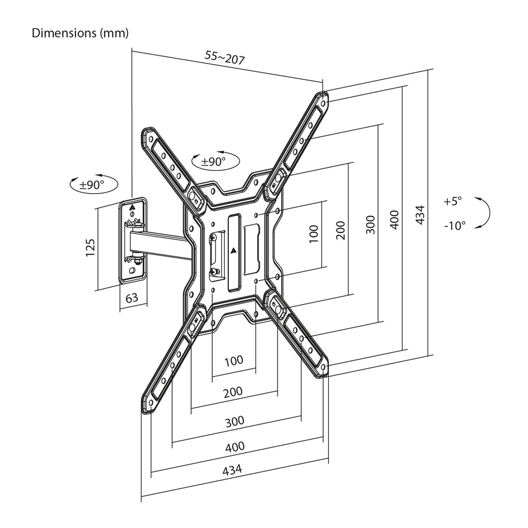 Maclean TV or Monitor Mount / Bracket, max. 23–65", max. load 30 kg, universal, max. VESA 400x400, MC-758 N-4