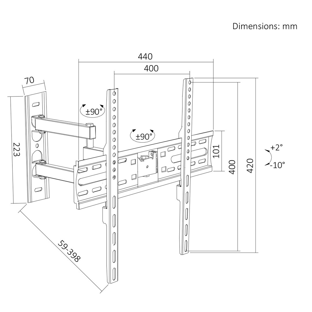 Maclean TV Mount / Bracket, max VESA 400x400, 32-55", up to 30 kg, black, tilt adjustment +2°~-10° and swivel adjustment +90°~-90°, MC-191-2