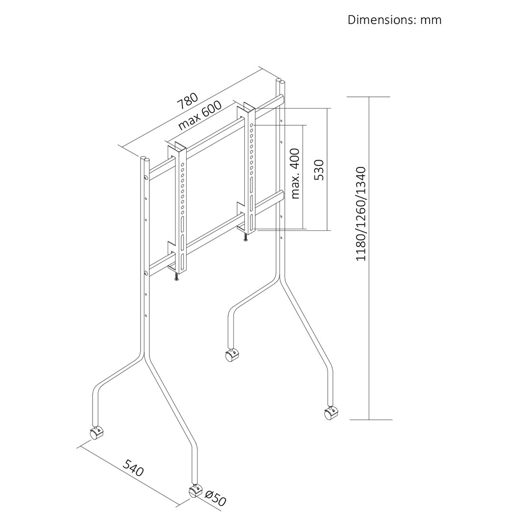 Maclean TV Stand / Cart, on wheels, 37–80", max. load 50 kg, max. VESA 600x400, white, MC-180 W-1