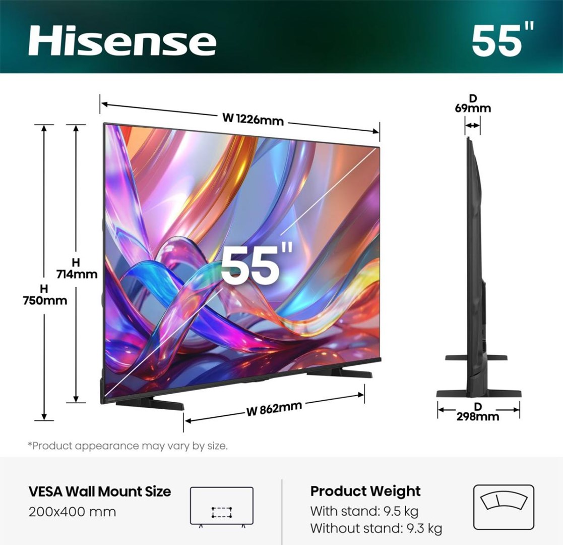 Hisense 55E7S 139.7 cm (55") 4K Ultra HD Smart TV Wi-Fi Black 330 cd/m²-1