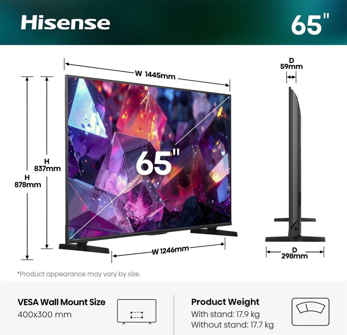 Hisense 65E7S PRO 165.1 cm (65") 4K Ultra HD Smart TV Wi-Fi Black-1