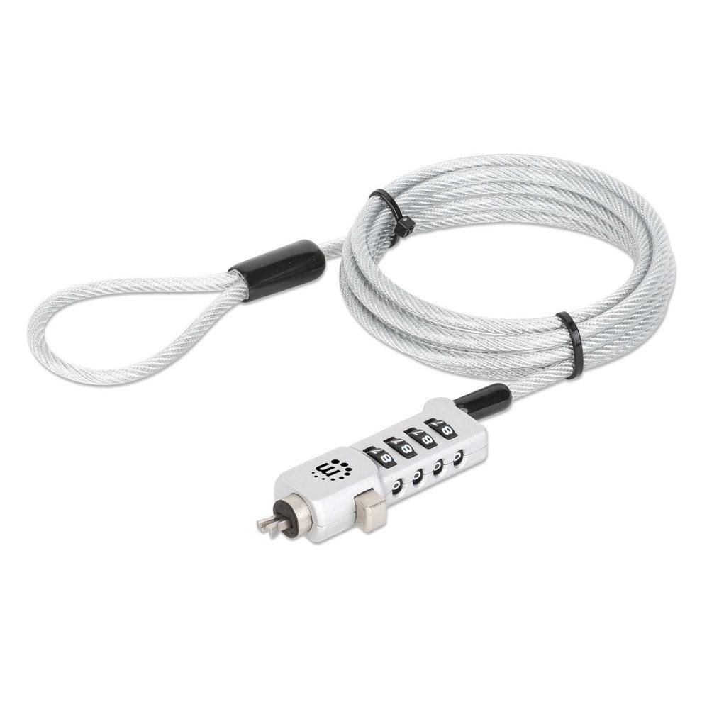 Manhattan Universal Laptop Combination Lock For Noble Wedge®, Nano and K-Slot, Secure 3-in-1 Anti-theft Notebook Lock, Resettable 4-digit Combo, 1.8m, Cut-Resistant Carbon Steel Cable, Translucent PVC Jacket, Silver-8