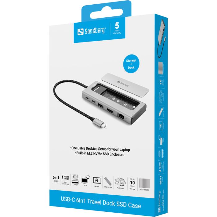 Sandberg USB-C 6-in-1 Travel Dock with M.2 SSD Slot-3