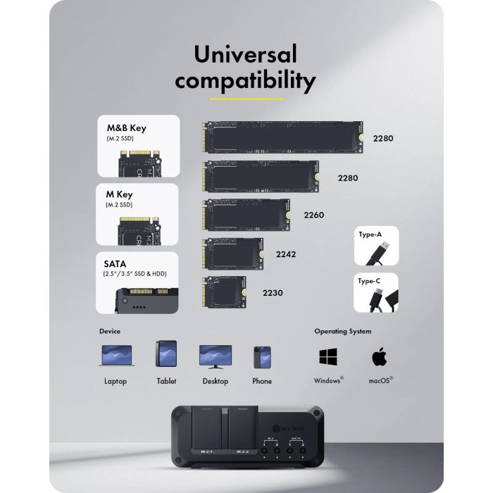 IcyBox IB-2925MS-CU31 Docking and Cloning Station for M.2 NVMe SSDs &amp; 2.5/3.5-inch SATA SSDs/HDDs-6