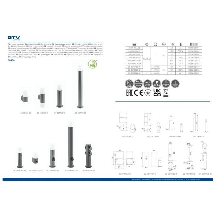 Vrtna svjetiljka GTV CORTA OS-CORP40-30 (E27, IP44, grafit)-5