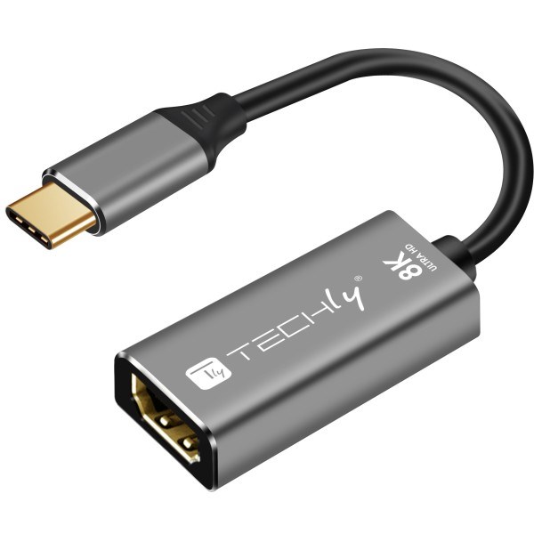 Techly IADAP-USBC-HDMI8 USB graphics adapter 7680 x 4320 pixels Black, Silver-0