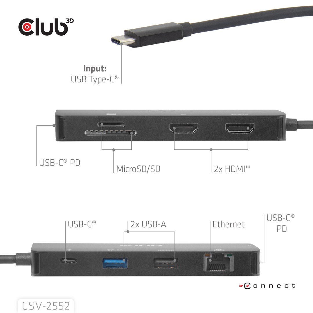 CLUB3D 9-1 Dual HDMI™ USB-C® Hub PD3.0 100W