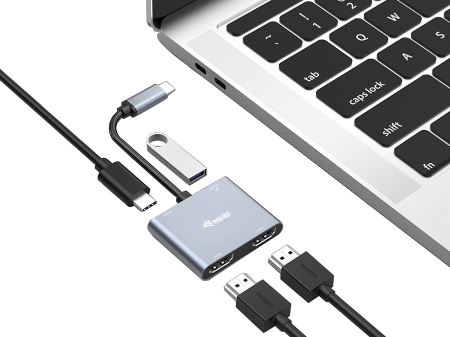 Equip USB-C 4-in-1 Dual HDMI Adapter, USB-C Hub with Dual HDMI USB 3.2 Gen 1 and 100W USB PD, USB-C MST Adapter for Dual Monitors-1