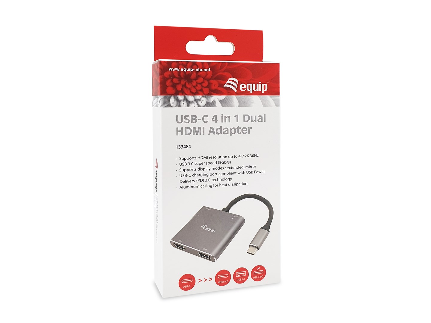 Equip USB-C 4-in-1 Dual HDMI Adapter, USB-C Hub with Dual HDMI USB 3.2 Gen 1 and 100W USB PD, USB-C MST Adapter for Dual Monitors-3