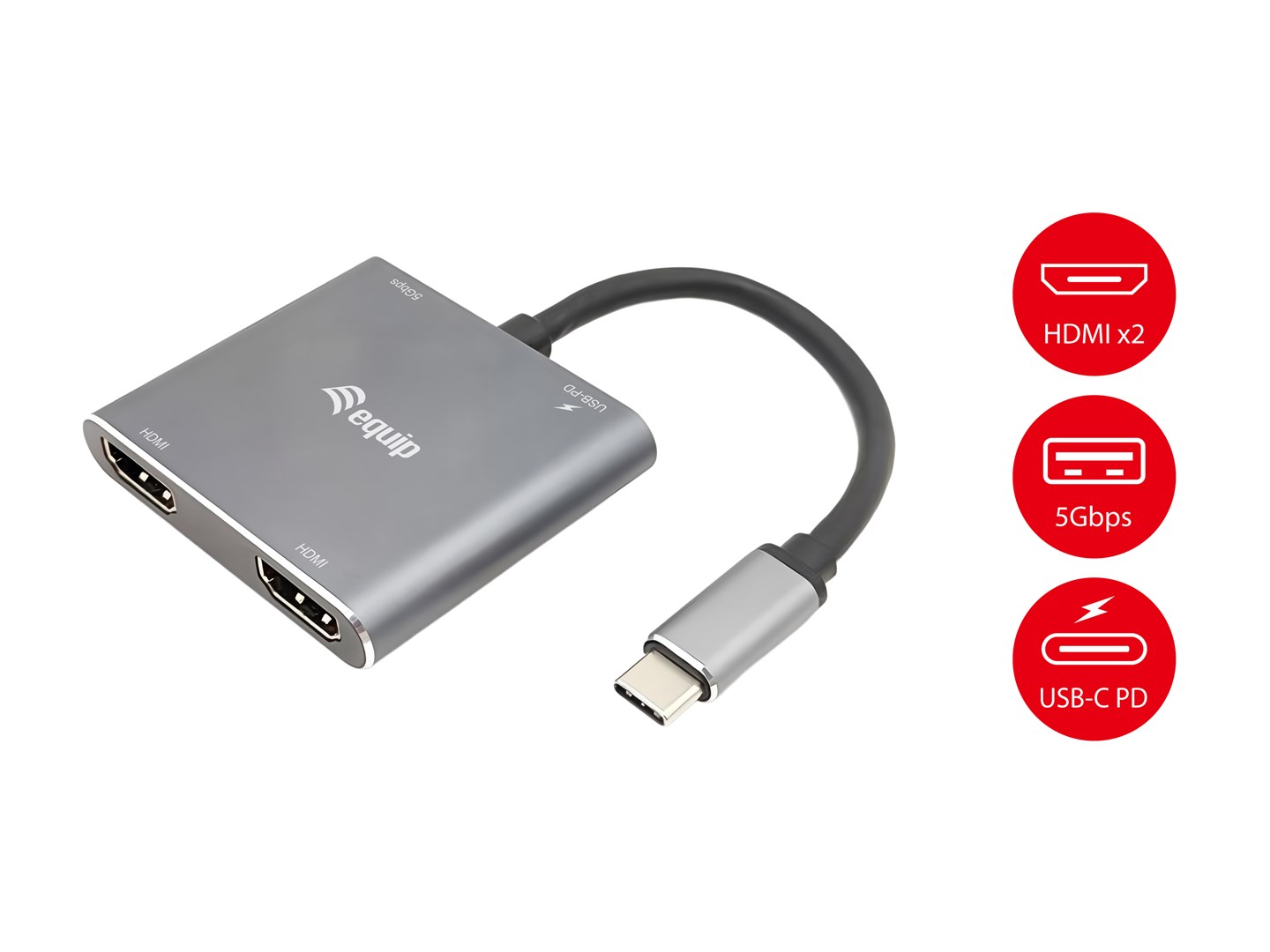 Equip USB-C 4-in-1 Dual HDMI Adapter, USB-C Hub with Dual HDMI USB 3.2 Gen 1 and 100W USB PD, USB-C MST Adapter for Dual Monitors-2