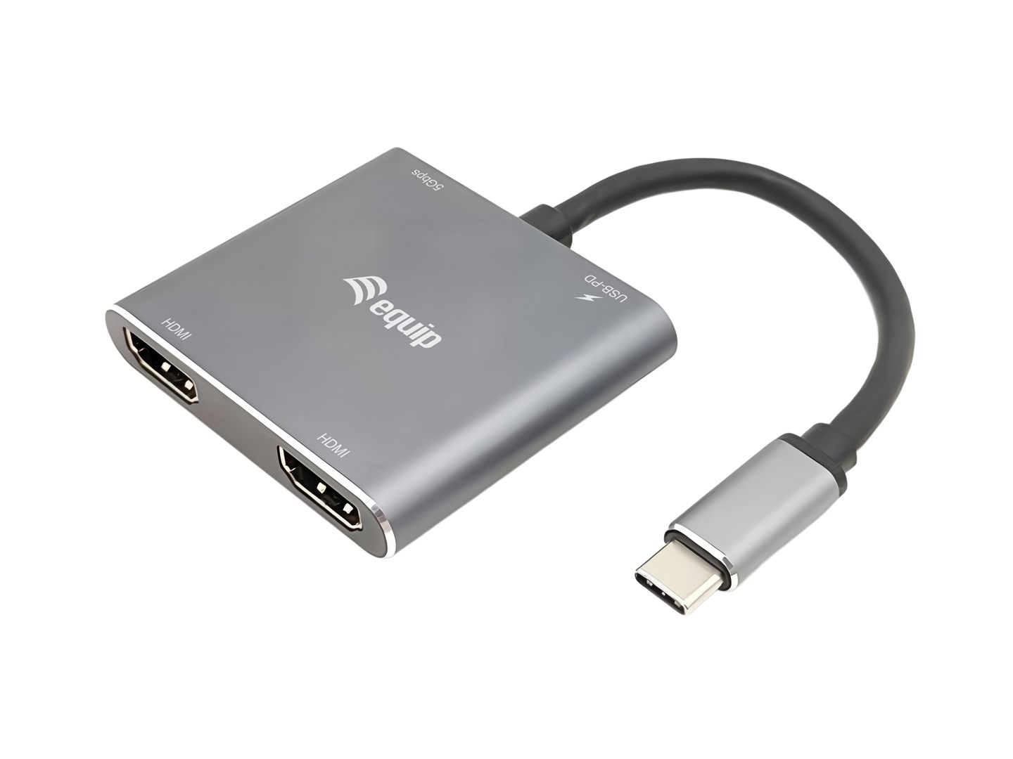 Equip USB-C 4-in-1 Dual HDMI Adapter, USB-C Hub with Dual HDMI USB 3.2 Gen 1 and 100W USB PD, USB-C MST Adapter for Dual Monitors
