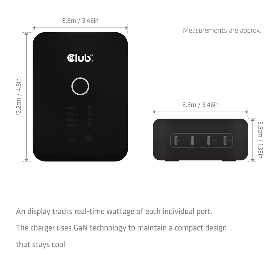 CLUB3D CAC-1933 4-Port USB-C® Charging Station 240W GaN PD 3.1 + PPS + LED Display-2