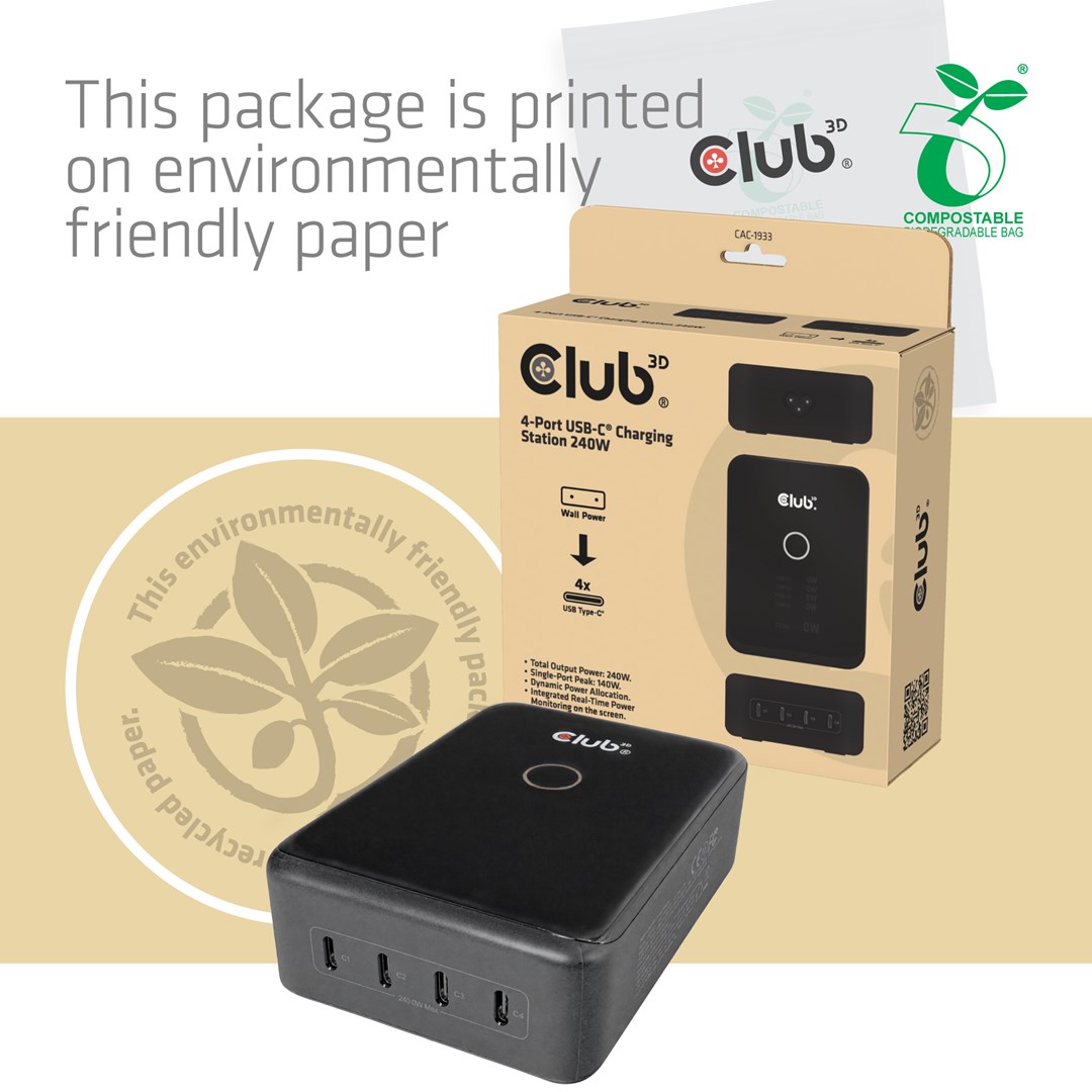 CLUB3D CAC-1933 4-Port USB-C® Charging Station 240W GaN PD 3.1 + PPS + LED Display-10