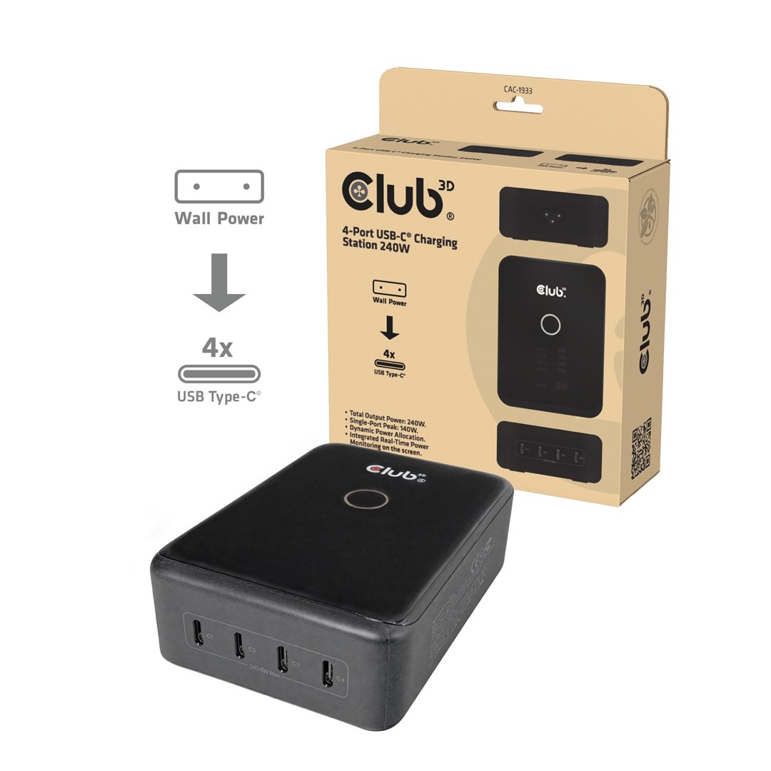 CLUB3D CAC-1933 4-Port USB-C® Charging Station 240W GaN PD 3.1 + PPS + LED Display-0