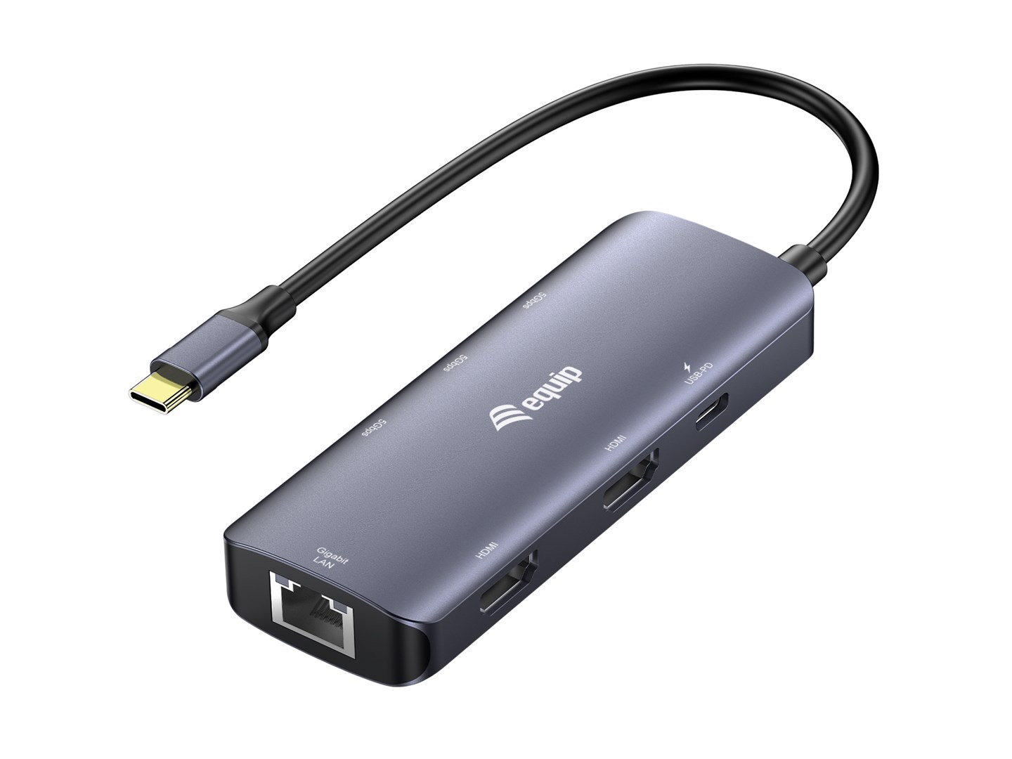 Equip USB-C 7-in-1 MST Multifunctional Adapter, Dual HDMI 4K/30Hz, Gigabit Ethernet, 100W USB-C PD, USB-C (5Gbps) x 1, USB-A (5Gbps) x 2