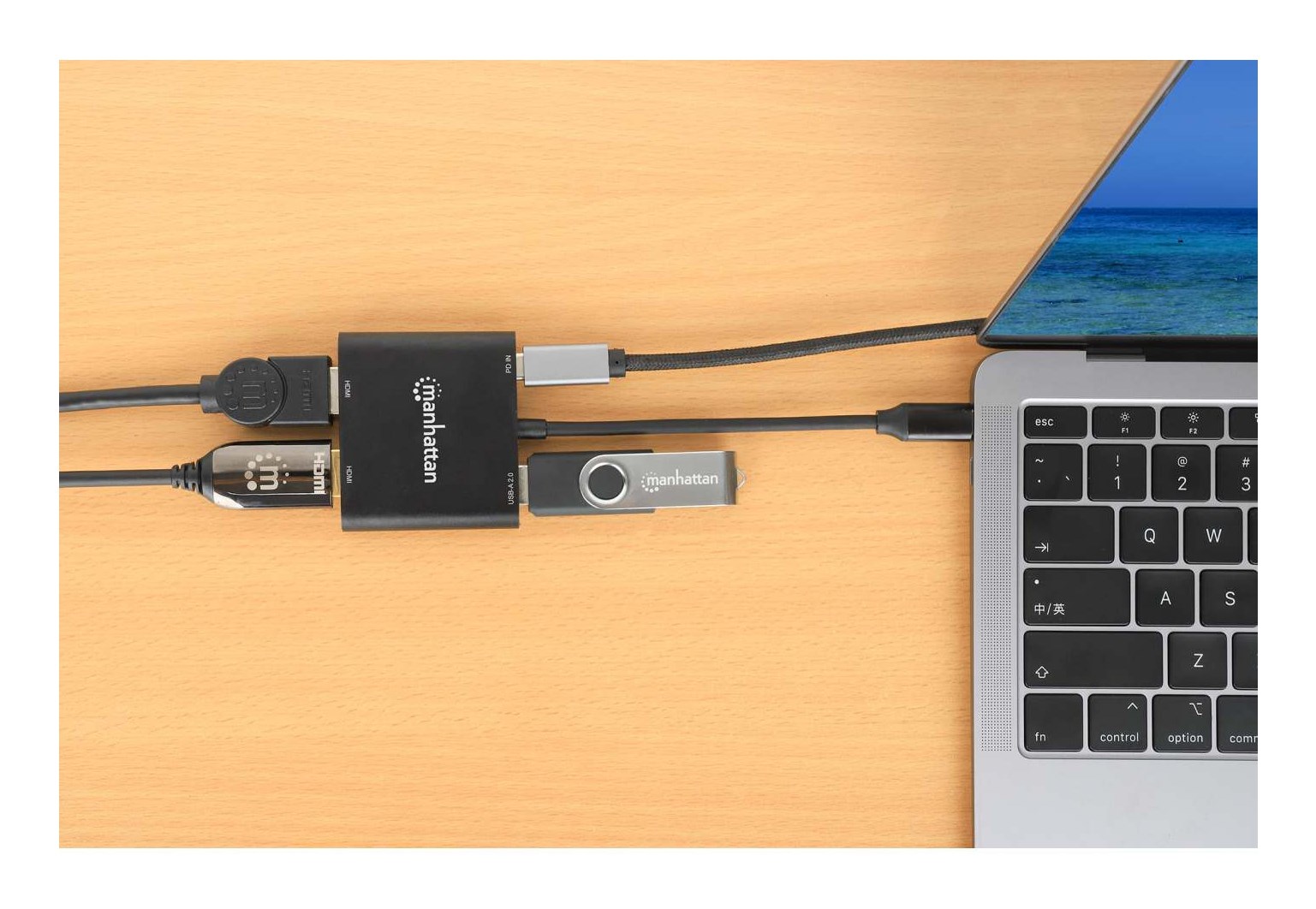 Manhattan USB-C to Dual HDMI & USB-A Adapter, Dual 4K@30Hz or Single 4K@60Hz, Power Delivery 100W, 480 Mbps (USB 2.0), Cable 15cm, Black, Male to Female, Three Year Warranty-6