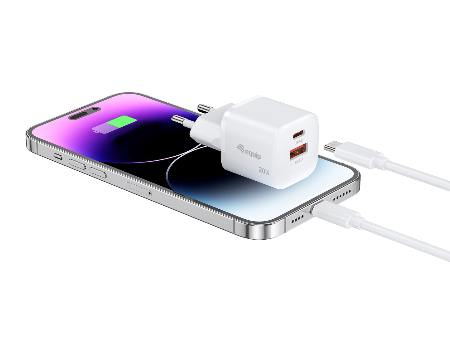 Equip 2-Port 20W GaN USB PD Charger, USB-C x 1, USB-A x 1, 25pcs/pack-1